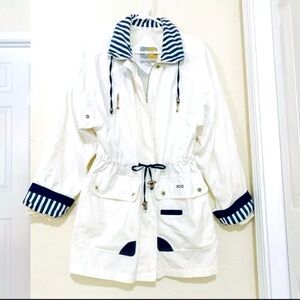 Vintage Current-Seen Nautical White and Navy Striped Trench Jacket